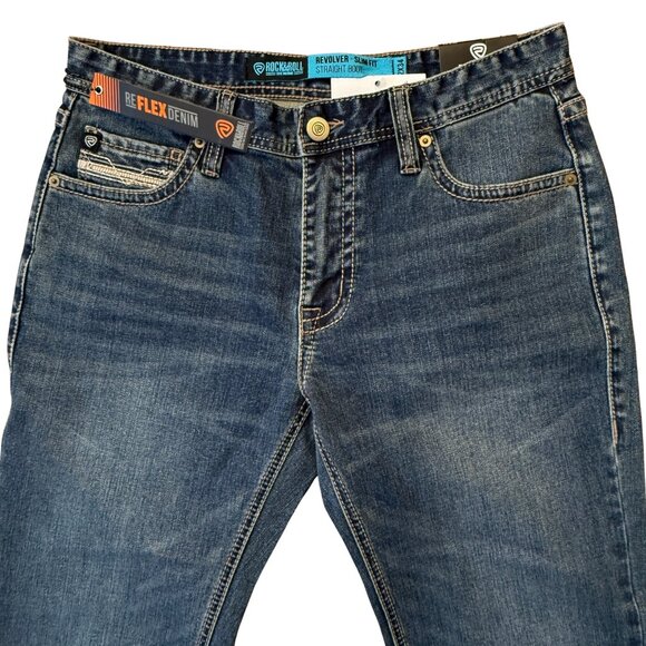 NEW Rock & Roll Denim Men's Revolver Slim Fit Straight Boot Jeans (32x34) - Picture 3 of 9